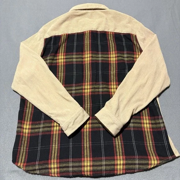 Mens Corduroy Shirt XXL Khaki Long Sleeve Button Up Flannel Plaid Shacket - Picture 12 of 14